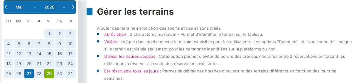 Interface de gestion des terrains