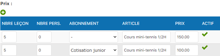 Sélection de l'article de facturation
